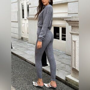 Grey knitted long sleeve jumpsuit Shein with gold buttons